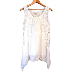 Ambra Italy Silk & Lace Tunic Blouse Sleeveless Scoop Neck Women's Size SMALL